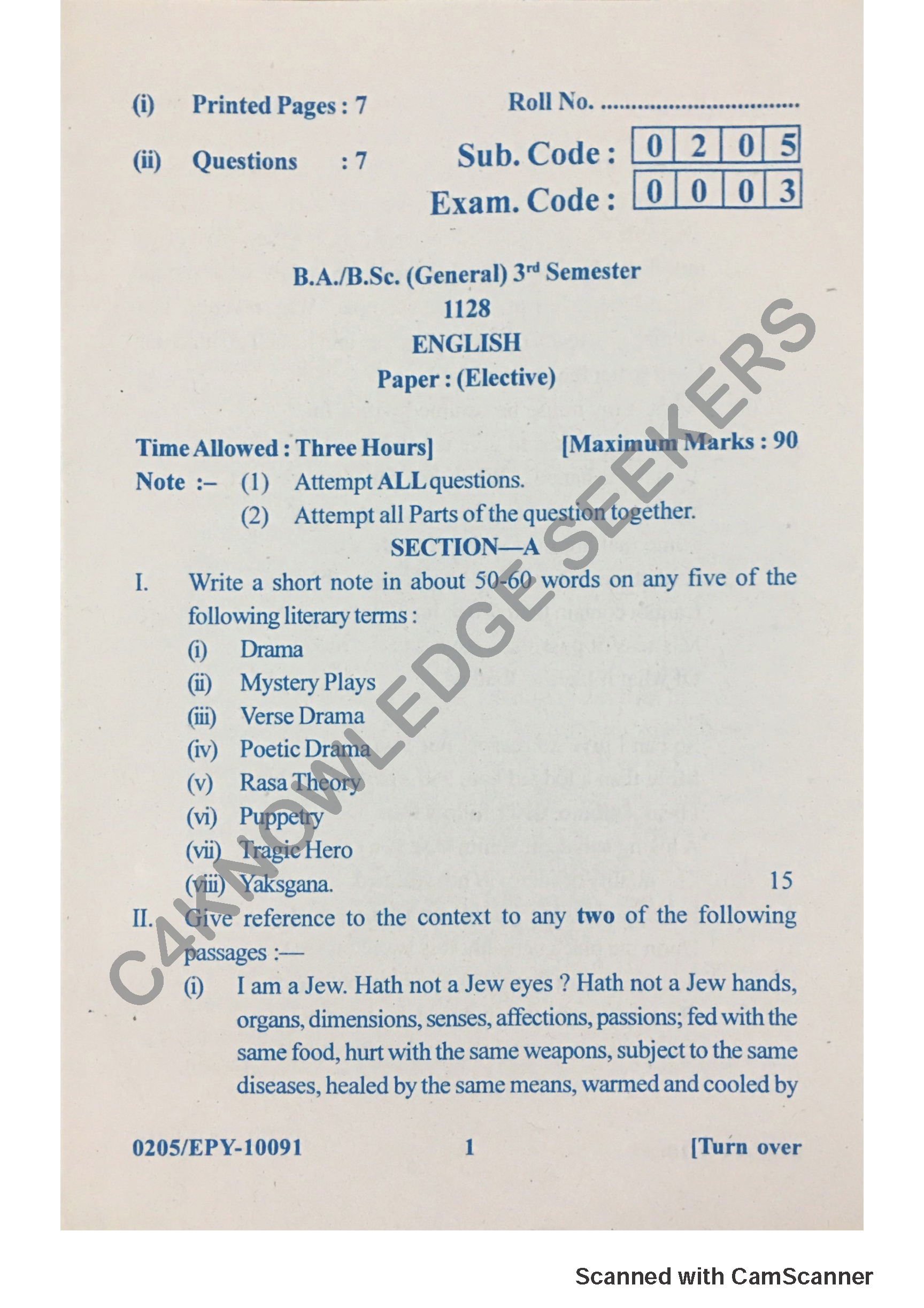 Question Paper 2018