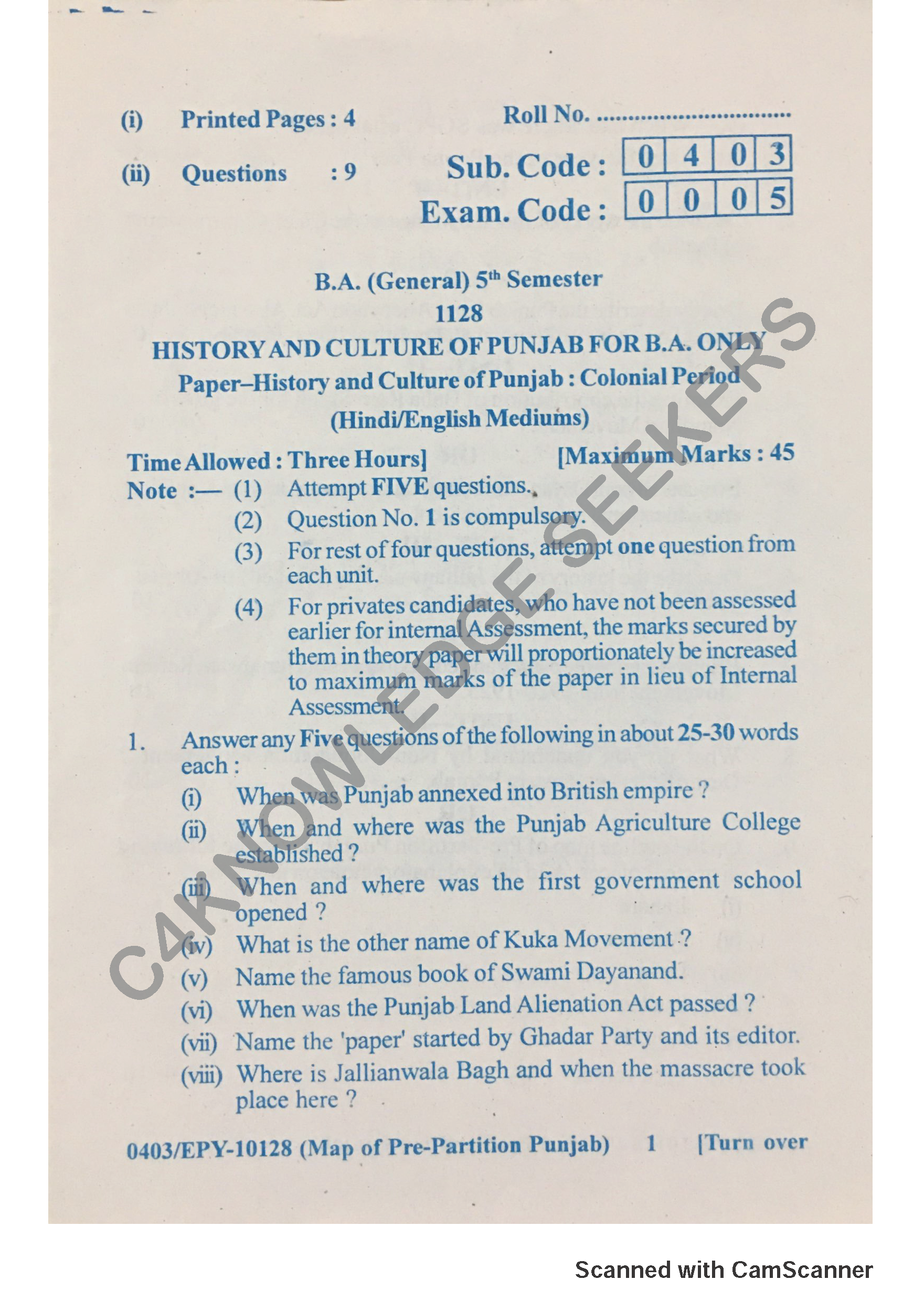 Question Paper 2018
