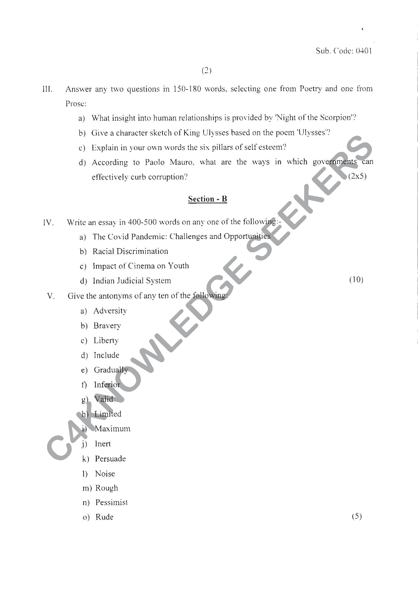 Question Paper 2021