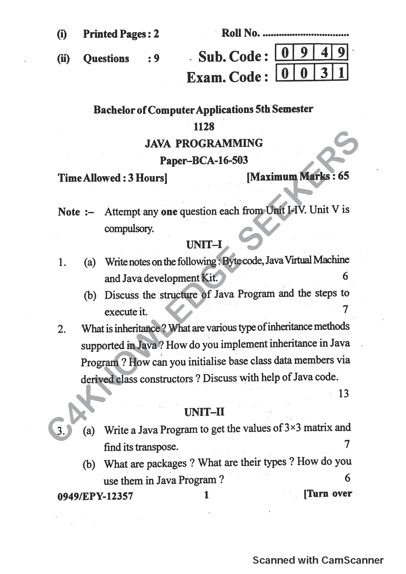Question Paper 2018