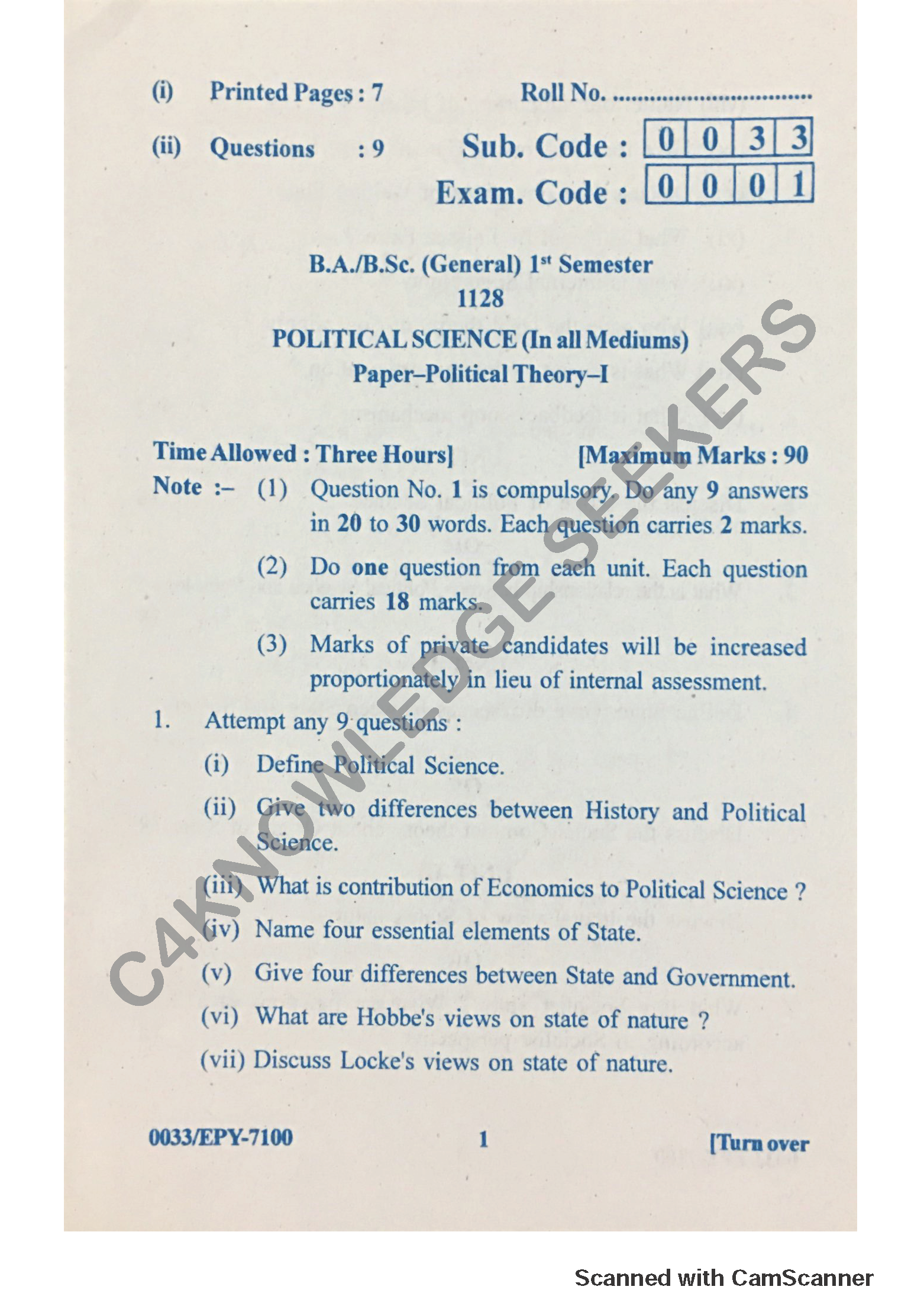 Question Paper 2018
