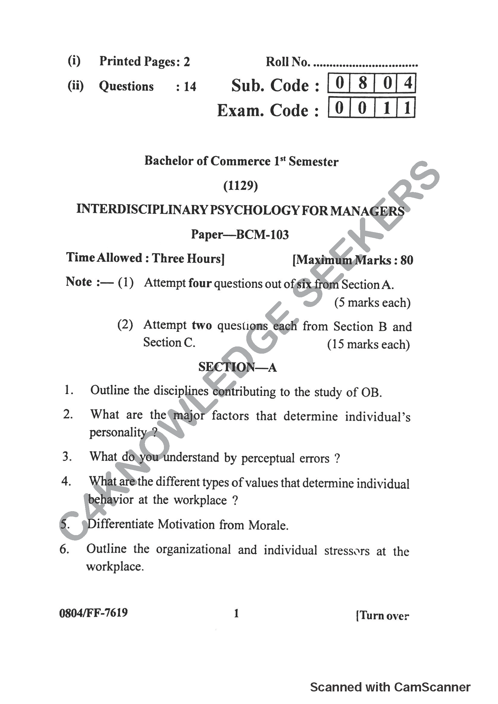 Question Paper 2019
