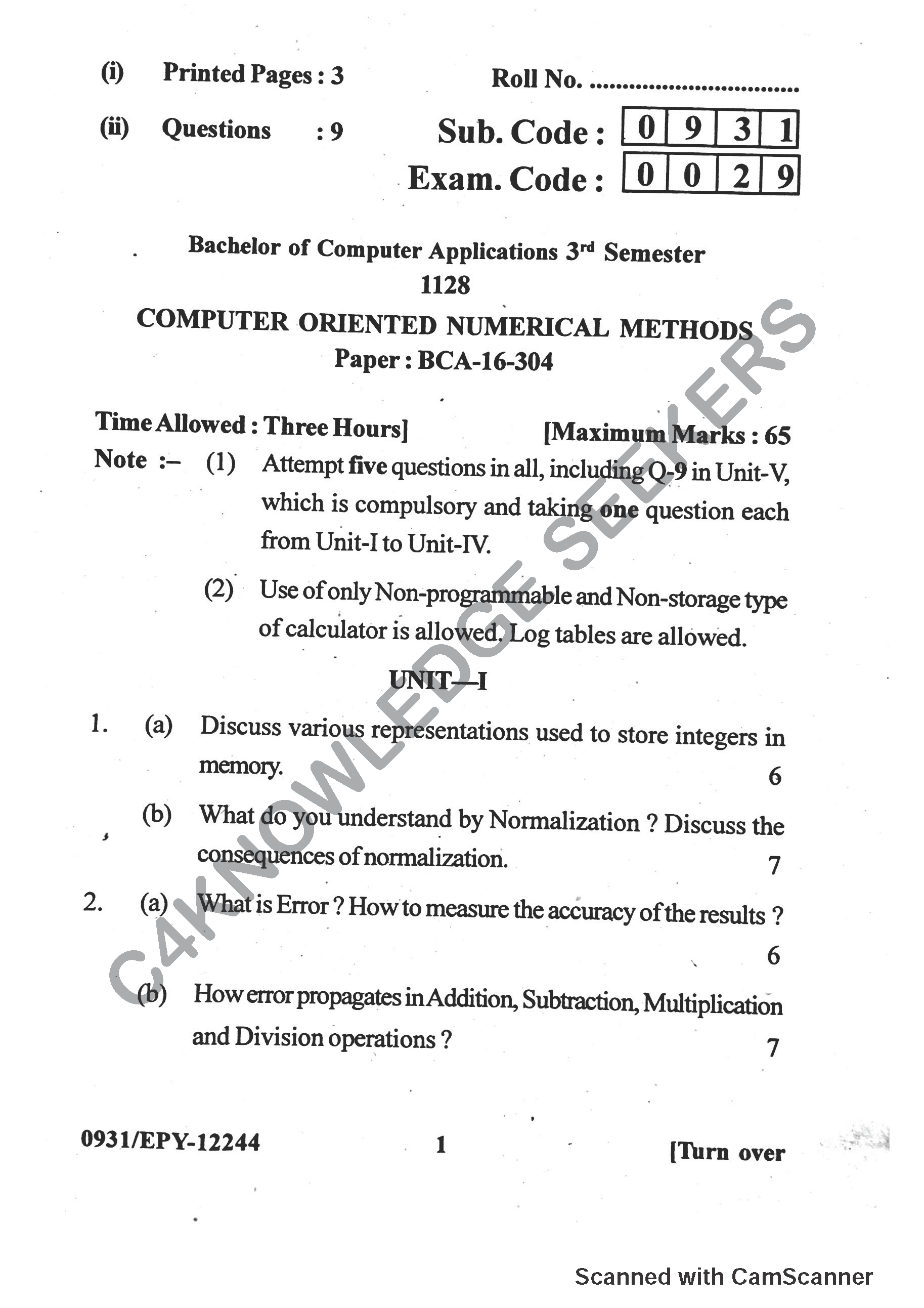 Question Paper 2018