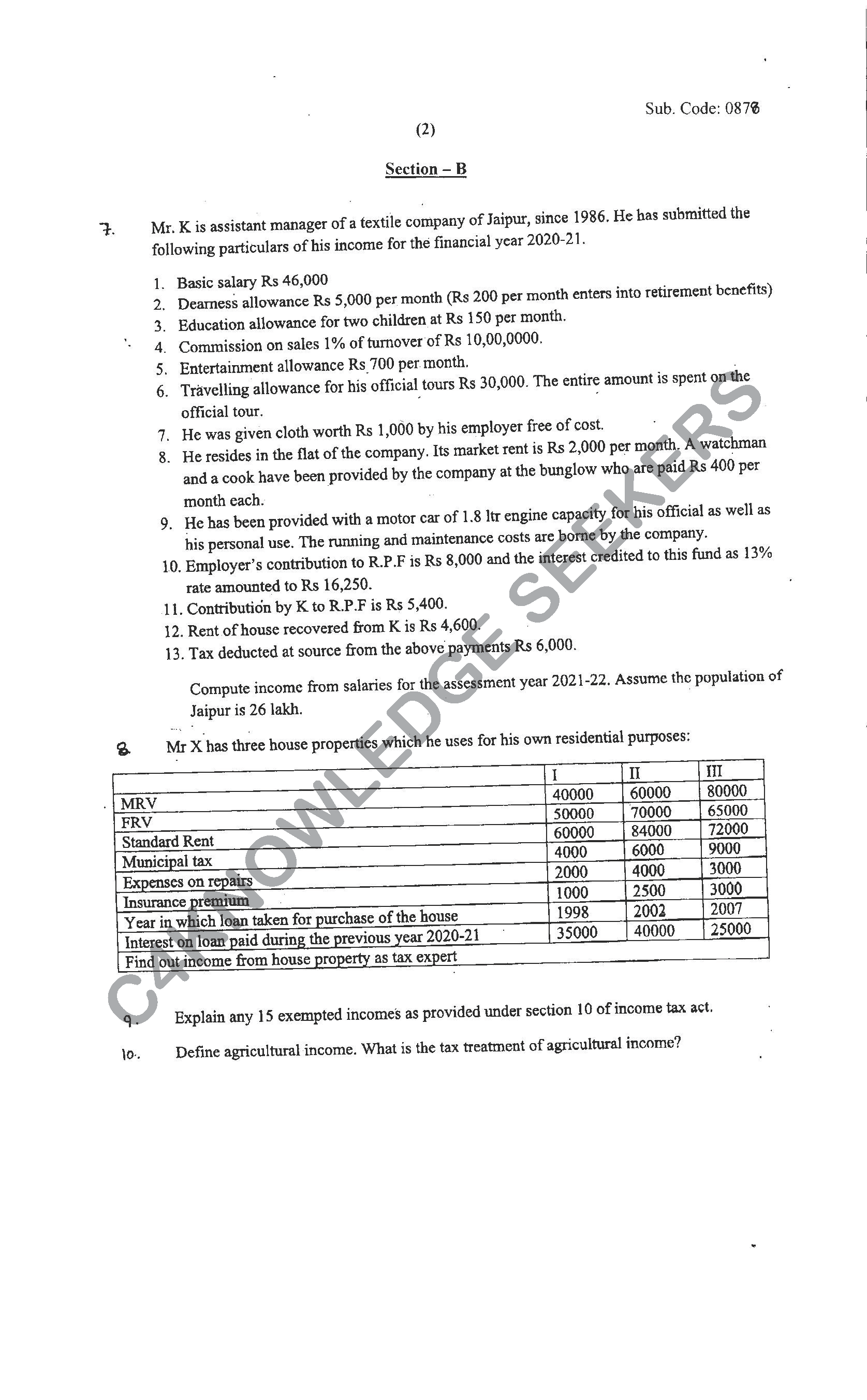 Question Paper 2021